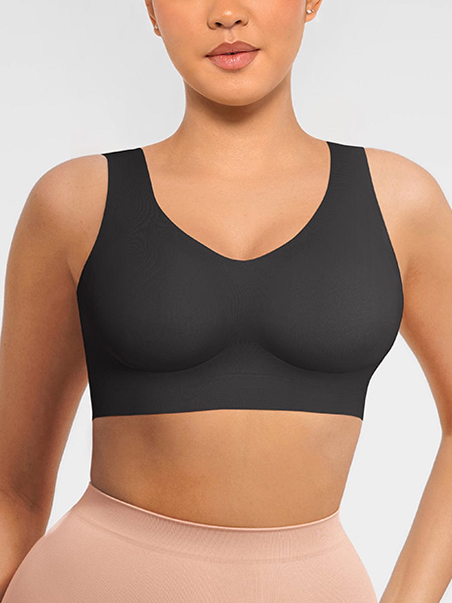Fitted V-neck seamless bra tank top — image 5