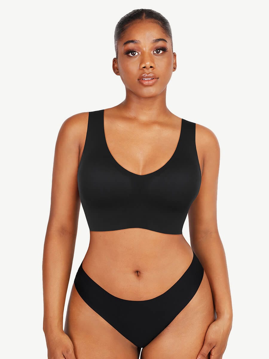 Fitted V-neck seamless bra tank top — image 8