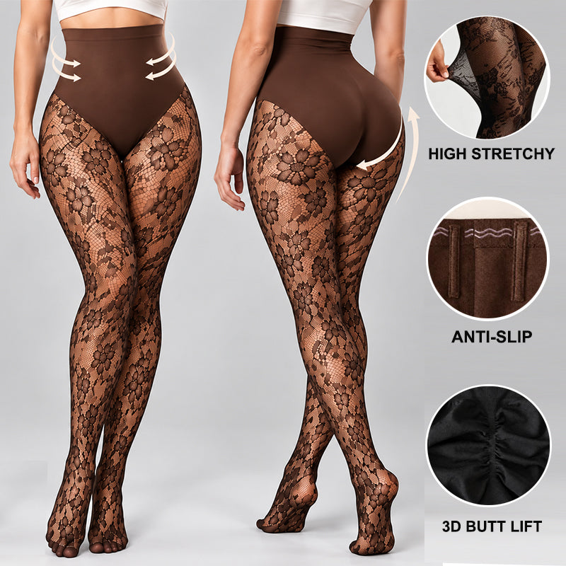 Collant floral marron — maintien et détails