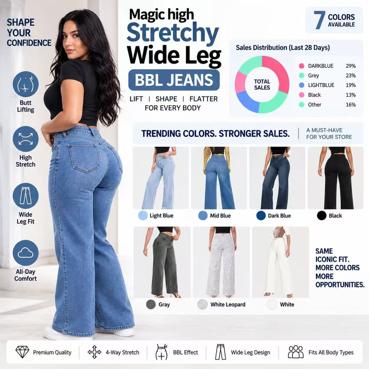 Jean stretch évasé remonte-fesses — Butt-lifting stretch flare jeans